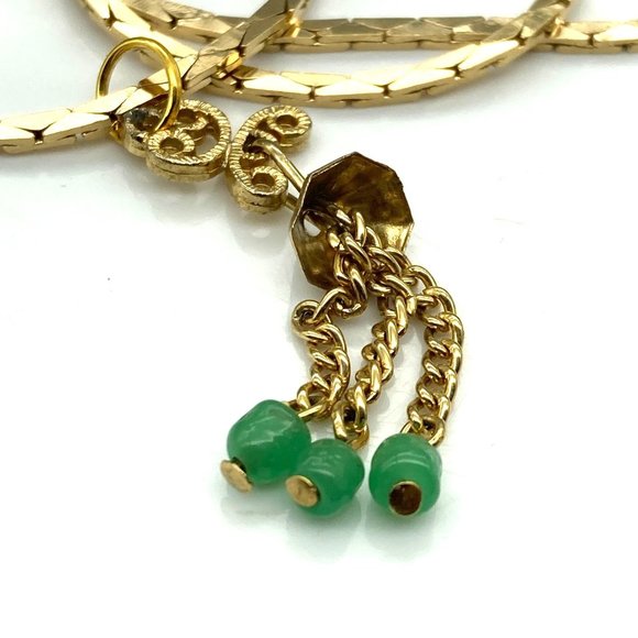 Dainty Green Dangles Pendant on Gold Tone Vintage Chain Necklace - Picture 5 of 5